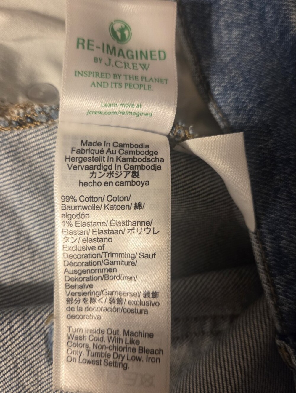 J. Crew High Rise 96 Slim Wide Button Fly Med Wash Jean RE-96-IDG Boho Sz 33 - Picture 8 of 8